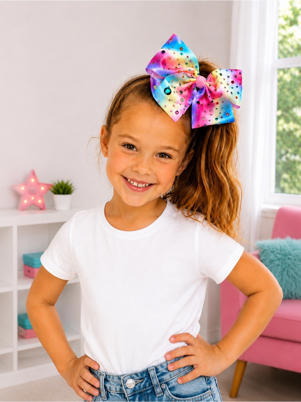 JoJo Siwa Multi-Color Rhinestone Bow Hair Clip - Pink Blue Purple Yellow